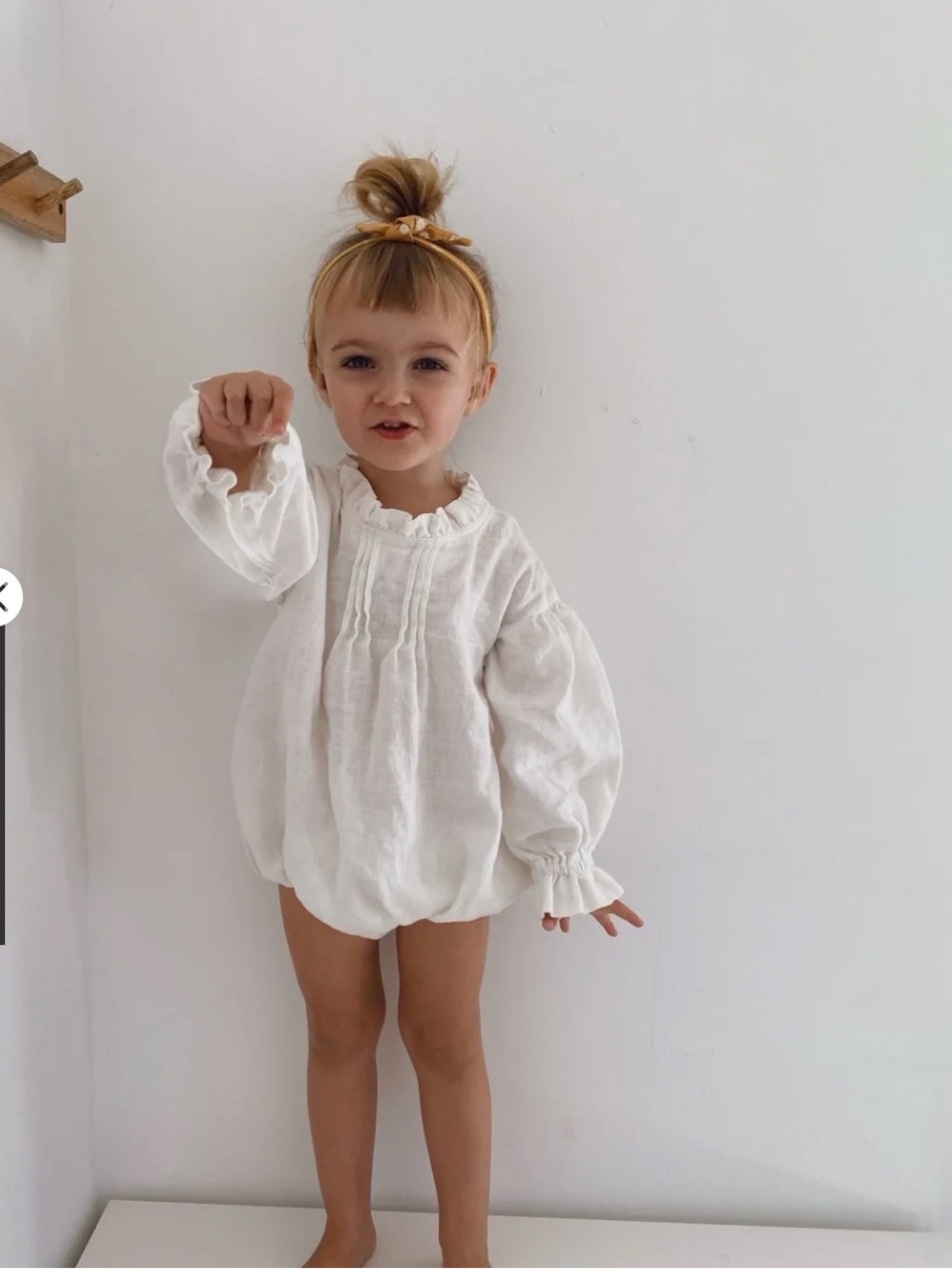 Girls White Long-Sleeve Ruffle-Neck Peasant Top
